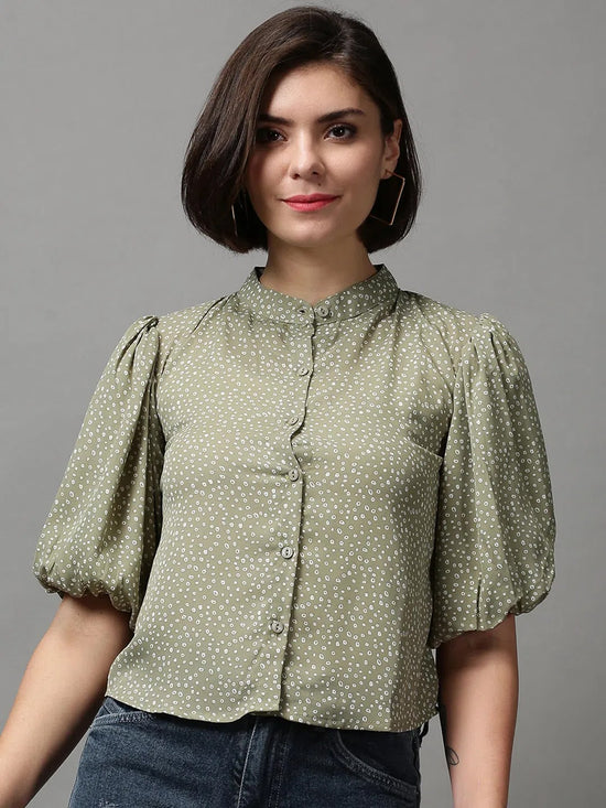 Women's Green Printed Top-AE-7064-Olive