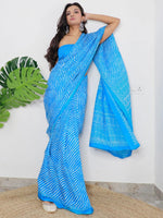 Saree Mall Women's Cotton Blue Printed Designer Saree With Blouse Piece-MINAXI1103