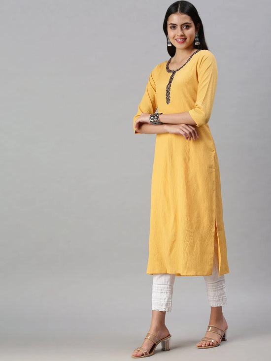 Women's Yellow Solid Straight Kurta-SKC3164-Yellow