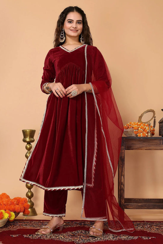 Avanshee Women's Latest Solid Velvet Kurta, Pant With Dupatta-ES-7515