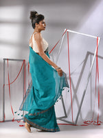 Teal Cotton Saree Wih Zari Border-MA55CT06540006