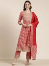 Women Red Printed Kurta Set-GW-3712-Red