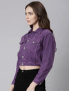 Women Purple Solid Denim Jacket-GZ-5579-Purple