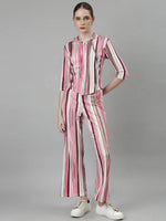 Women Pink Striped Tracksuit-AF-2069-Pink