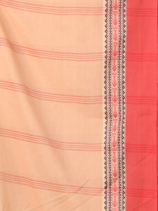 Beige Cotton Soft Saree With Contrasted Borders-MA62CT33720061