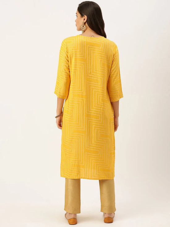 Women's Yellow Printed Straight Kurtas-HO-1430-Yellow