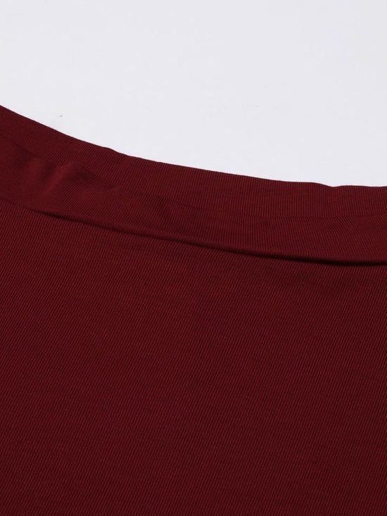 Boat Neck Solid Burgundy Regular Top-AE-10654-Burgundy