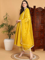 Ahika Women Yellow Silk Blend Embroidered Anarkali Kurta Palazzo Set With Dupatta-PKSKD2210_S