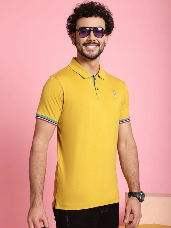 Venitian Men Double Mercerised Solid Polo Neck Yellow T-Shirt for Men