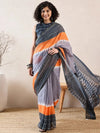 Ahika Women Grey Linen Ikat Printed Saree-VFSAR1020