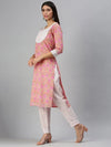 Women's Peach Printed Kurta Sets-SS386-Peach