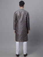 Men's Navy Digital Printed Kurta Pyjama Set-JOKP-P-691Navy