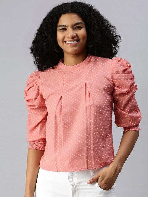 Women Peach Printed Boxy Top-AE-7043-Peachwhite