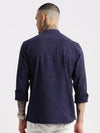 Men Mandarin Collar Geometric Navy Blue Casual Shirt-VAAGS-2234-Navyblue