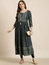 Women Anarkali Teal Ethnic Motifs Kurta-AT-A1425-LG-Teal