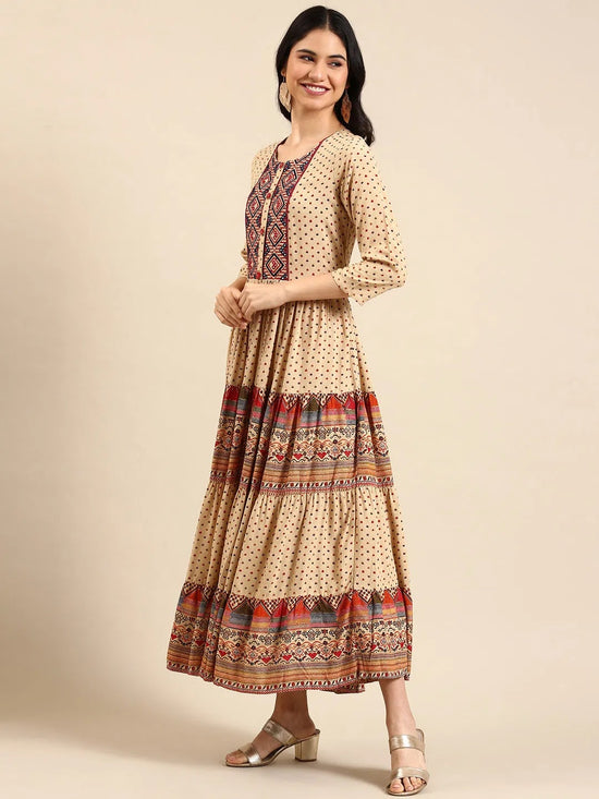 Women's Beige Embellished Anarkali Kurta-GW-2758-Beige