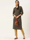 Women's Brown Printed Straight Kurtas-HO-1431-Coffeebrown