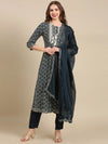 Women's Teal Printed Kurta Set-BC-SK-1597-Teal