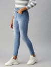 Women's Blue Solid Slim Fit Denim Jeans-LT-22099B-Blue