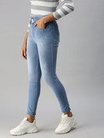 Women's Blue Solid Slim Fit Denim Jeans-LT-22099B-Blue