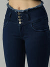 Women's Blue Solid Denim Skinny Jeans-LT105383C-Blue