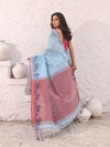 Baby Blue Cotton Soft Saree With Temple Border And Woven Designs-MA54BCT04660058