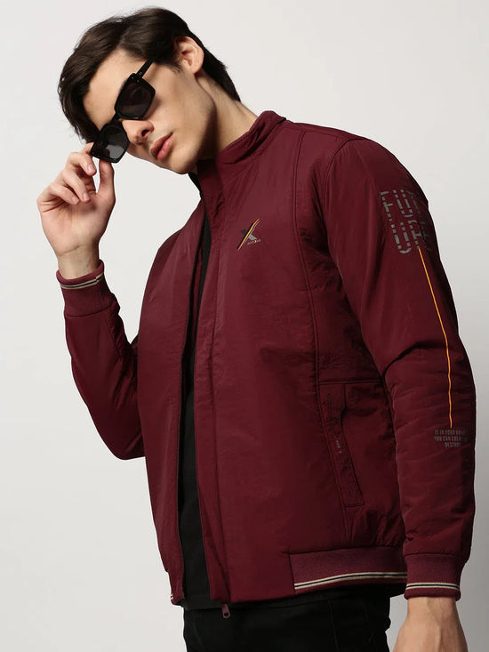 Men Maroon Solid Casual Bomber Jackets-ZD-3601-Maroon