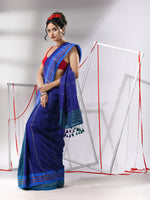 Blue Patli-Pallu Cotton Saree With Zari Stripes Design-MA55CT06520026