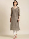 Women Taupe Embellished Straight Kurta-SKC-1250-Taupe