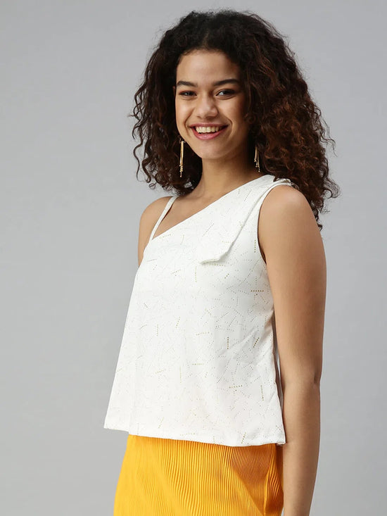 Women White Embellished Crop Boxy Top-AE-10192-Whitegold