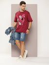 Dillinger Maroon Graphic Oversized T-shirt-DLMOV286MRN-S