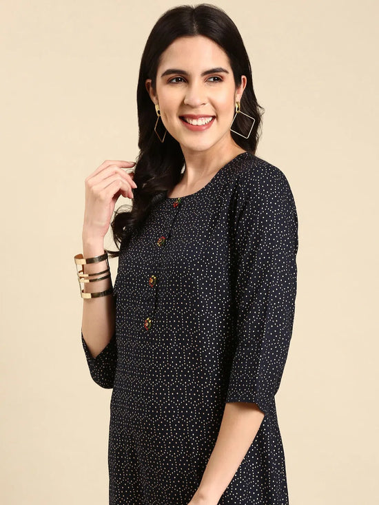 Women's Navy Blue Printed Straight Kurta-GW-3501-Navyblue