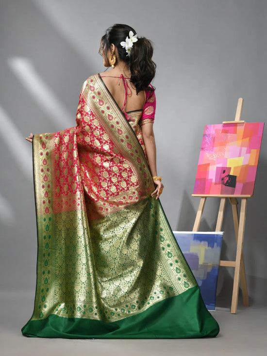 Rani Pink Silk Banarasi Saree With All Over Floral Jacquard Degins-MA52BSL441050040