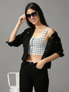 Women's Grey Checked Fitted Crop Top-BEC-3K49-Grey