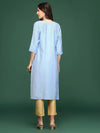 Women's Blue Embellished Straight Kurta-SKC-3217-Blue