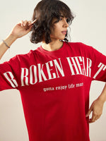 Women Red BROKEN HEART Printed T-Shirt Dress