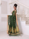 Green Cotton Saree With Zari Borders-MA64BCT401190049