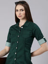 Women Green Solid Shirt Dress-LT-10175-Green