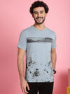 Venitian Men Printed Round Neck Grey Cotton Lycra T-Shirt