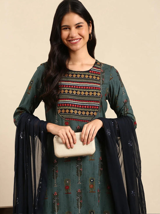 Women's Teal Printed Kurta Set-GW-2404-Teal