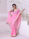 Pink Mulmul Cotton Soft Saree With Patch Work Borders-MA62MCT33830021