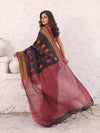 Black Pure Cotton Saree With Temple Border-MA54CT33550079