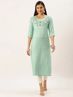 Women's Green Solid Straight Kurta-SKC-3226-Seagreen