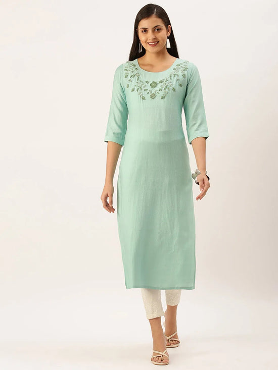 Women's Green Solid Straight Kurta-SKC-3226-Seagreen