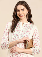 Women's Cream Floral A-Line Kurta-AB-05A-Cream