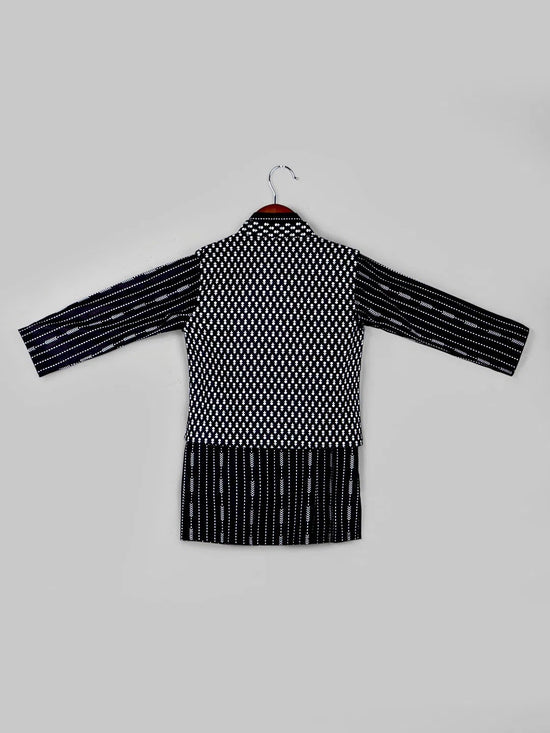 Boys Striped Straight Pure Cotton Kurta & Pyjamas with Nehru Jacket Set