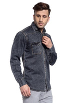 Hangup Men Slim Solid Shirts-AcidGreyDenimShirt