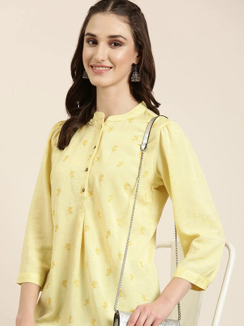 Women Yellow Floral Straight Kurti-NJ-3642299-Yellow