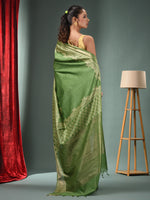 Green Blended Silk Handwoven Saree With Zari Border-MA50BSL34830111