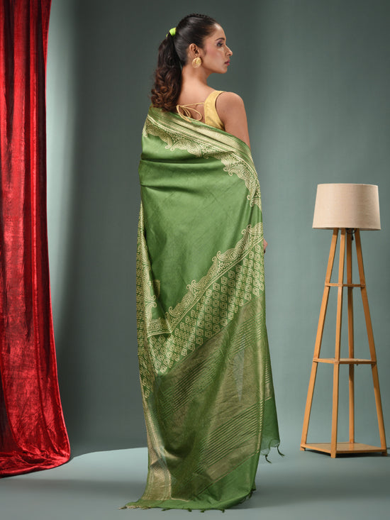 Green Blended Silk Handwoven Saree With Zari Border-MA50BSL34830111